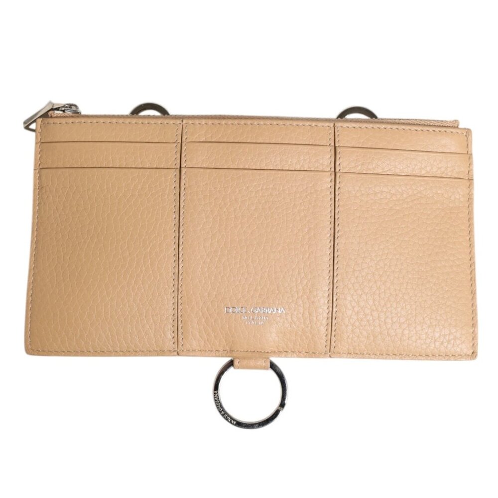 D&G Beige Calfskin Leather Large Crossbody Card Holder Wallet